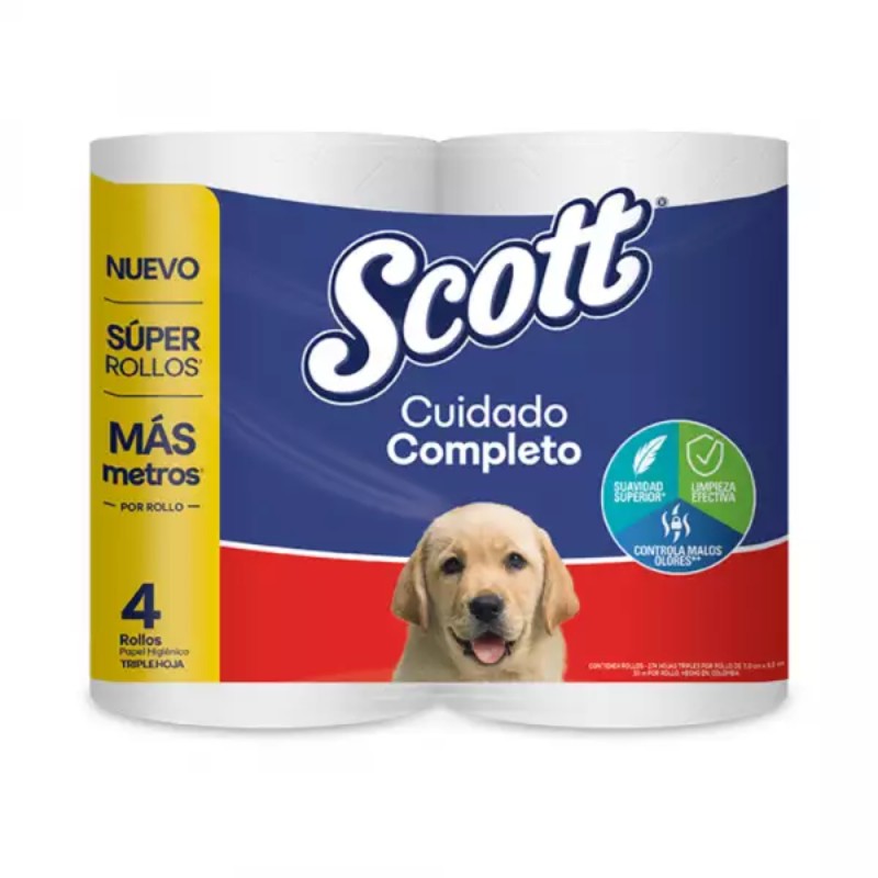 Papel Higienico Scott x4und x30mts Cuidado Completo Triple Hoja